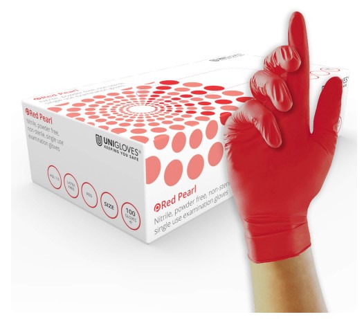 Red Pearl Nitrile Powder Free Gloves Size Large PK 100